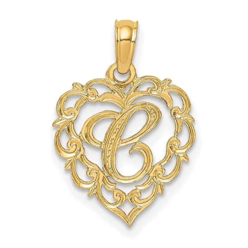 14k Yellow Gold Heart Script Letter C Initial Cha… - image 1